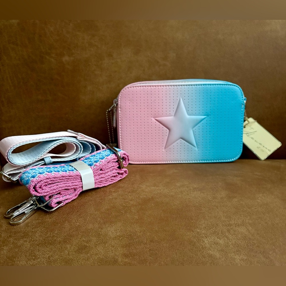 Vintage Havana Double Dip Handbag Purse. Pink/Sky Blue. NWT.